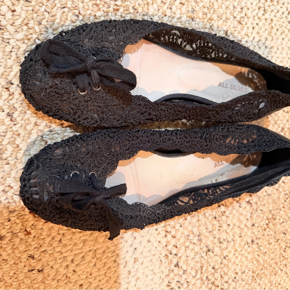 Black Crocheted Ballet Flats Size 8